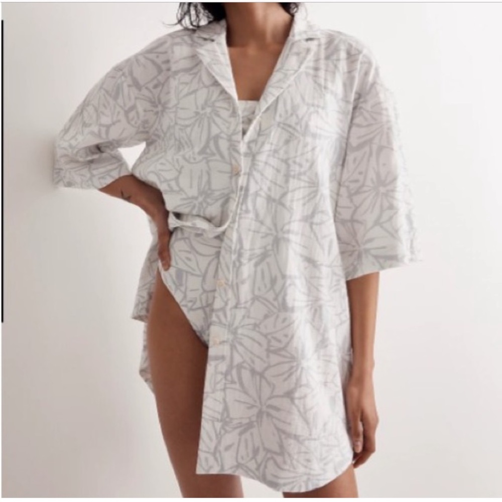 Madewell floral swimsuit cover up light spun shirt dress